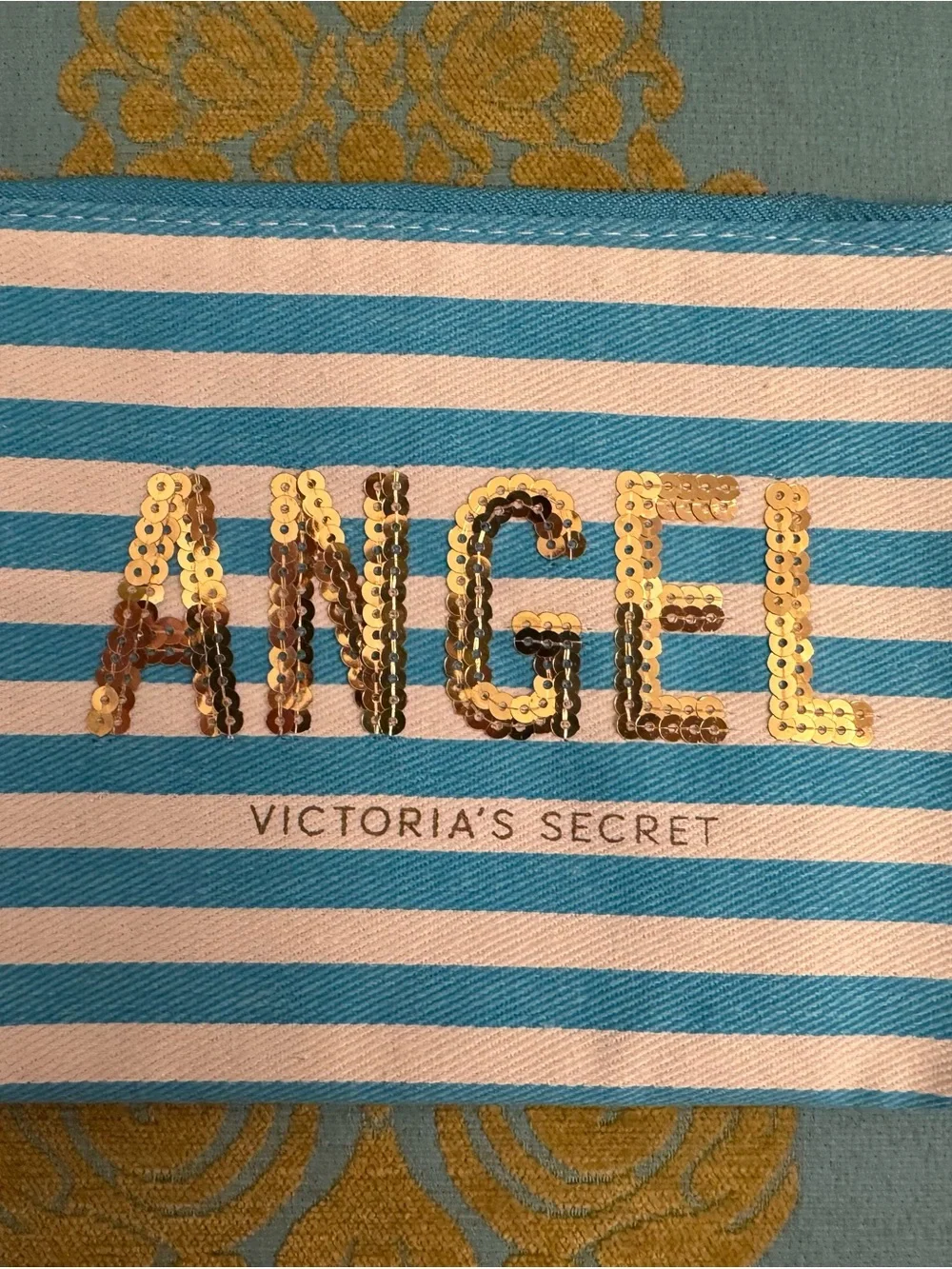 NWT Victoria's Secret Set Of 3 Striped Sequin Pouches - Blue, Pink, Lime Green
